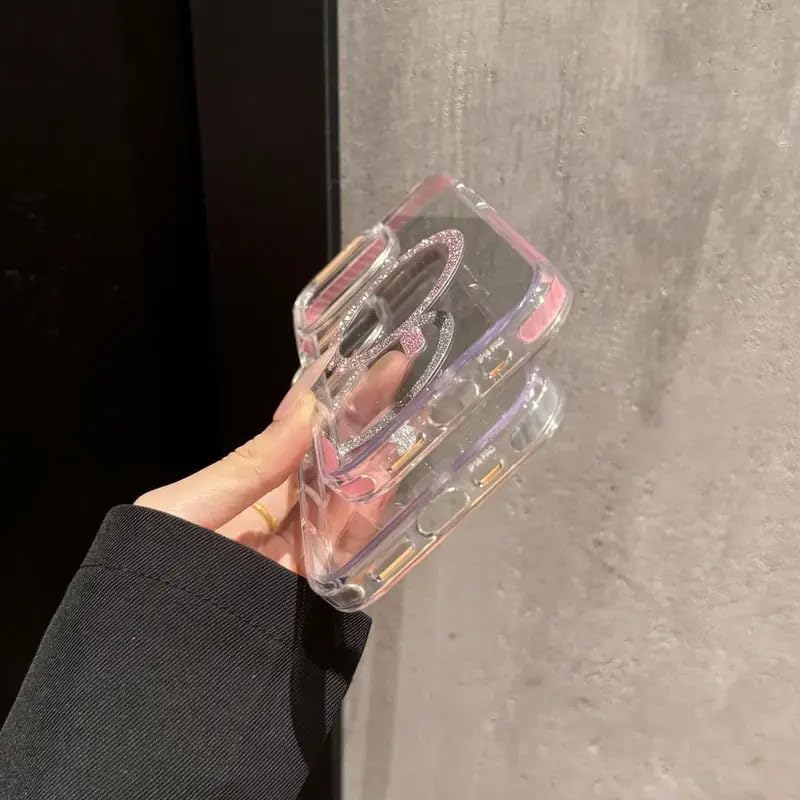 Image of VONZEE Back Cover Case Compatible with iPhone 17 Air 6.6'' Case Glitter Ring Cute Shiny Colorful Bling Case (Compatible with Magsafe) Transparent PC+TPU Glossy Shiny Cover for Girls Women,Pink