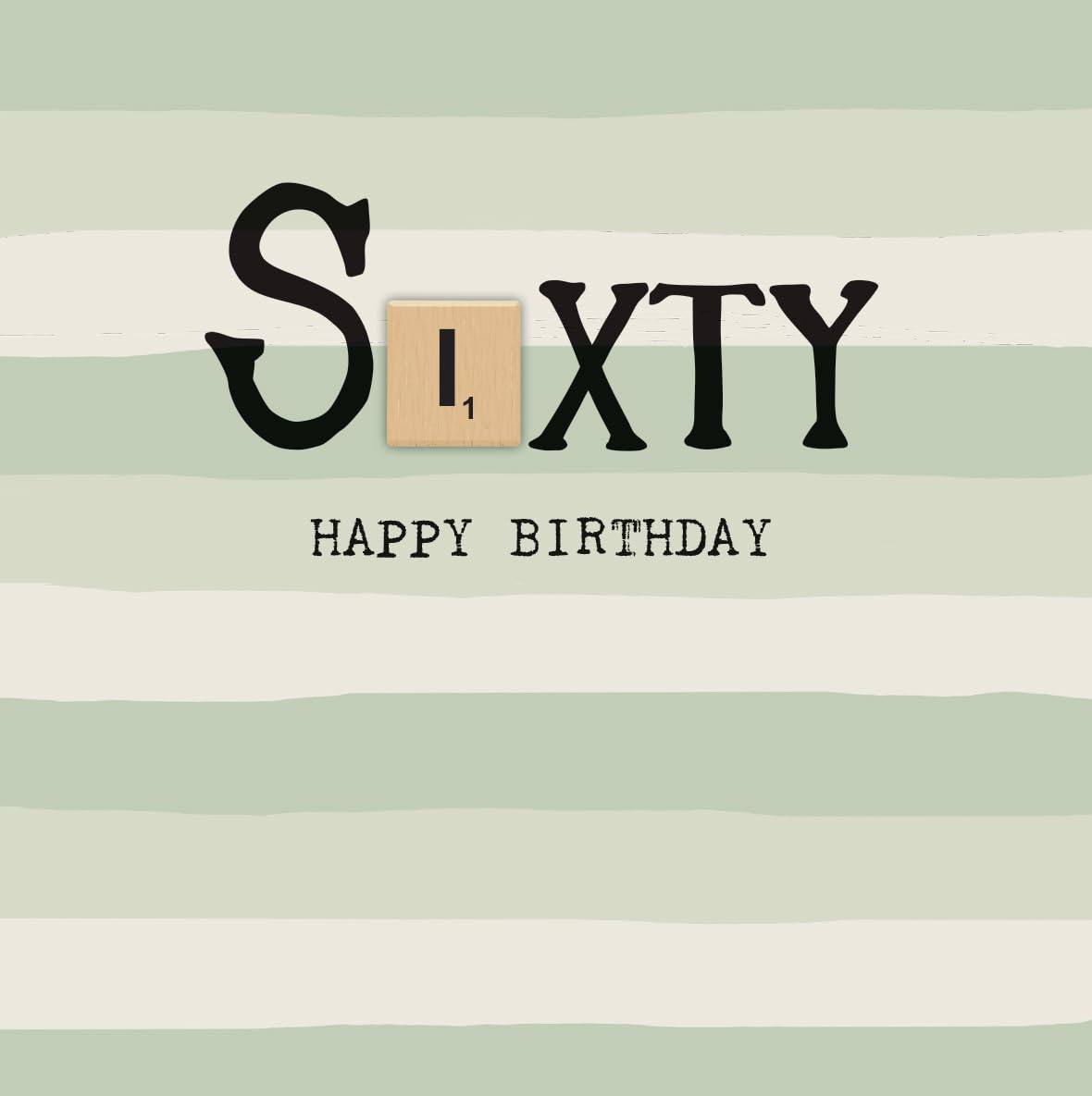 Bexy Boo 60th Birthday Card with Wooden Scrabble Tile, Green Stripe Design, Milestone Greeting Card for Men or Women, Standard Size