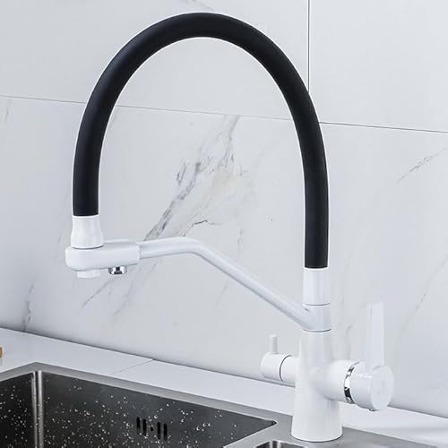 BHFPFZA MOCHAMIK 3 Way Kitchen Sink Tap - Brass Dual Lever Filter Mixer with 360° Swivel Spout Slish d & Gun Gray h Perfect for Modern Kitchens