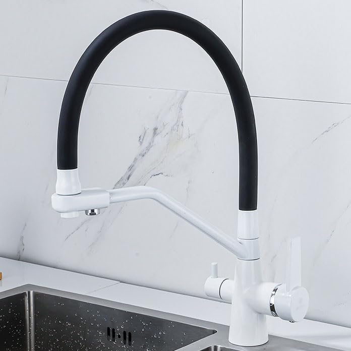 Grifo de cocina de 3 vías con agua dual: latón duradero y acabado oro LWX