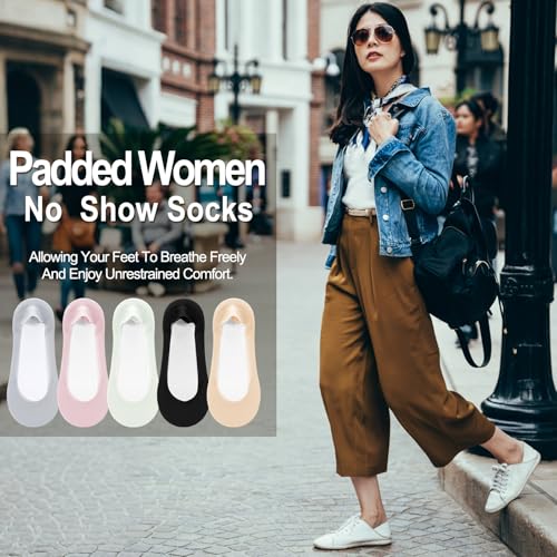 Image of Cutecrop 10 Pairs No Show Socks with Padding for Flats for Women Thin Silk Low Cut Liner Socks Non Slip Soft Sponge Cushion