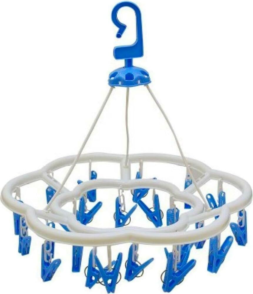 PUTHAK Plastic Round Cloth Drying Stand with 24 Clips | Foldable Baby Clothes Drying Rack | Portable Laundry Hanger for Socks, Undergarments | Indoor & Outdoor Use (Set of 1)-image-2
