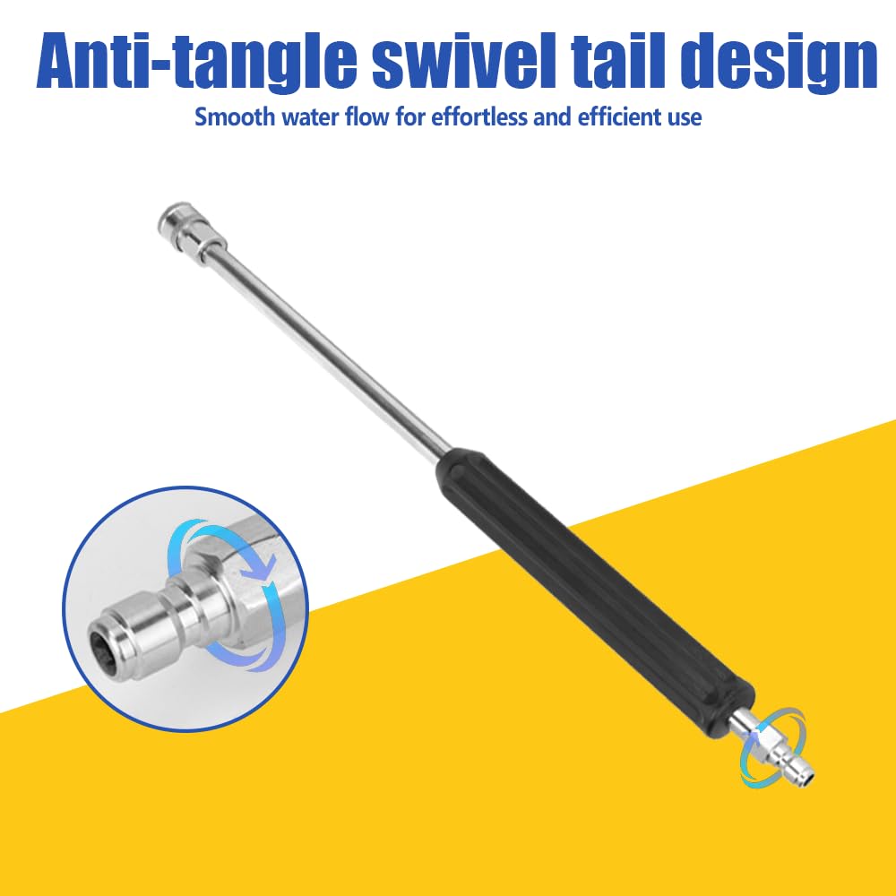 Bacchette di estensione per idropulitrice, 2 pezzi da 40,6 cm in acciaio inox, 1/4 di pollice a connessione rapida, bacchetta curva e dritta per idropulitrici