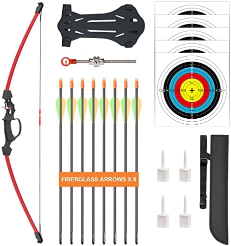 Aimdor Archery Kids Bow and Arrow Set Youth Bow and Arrow Birthday Gift Bow for Kids 12 to 16 Years Old Bow Beginner Bow Practice Bow with 8 Arrows and Accessories for Outdooor Practice