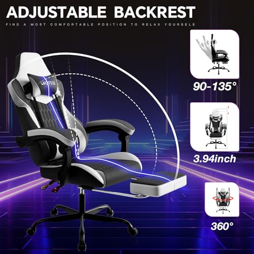 Image of Gaming Chair with Footrest, High Back Gaming Chairs PVC Leather Ergonomic Gamer Chair with Adjustable Headrest Lumbar Support Racing Style Video Gaming Chair for Office /Home (Black White)