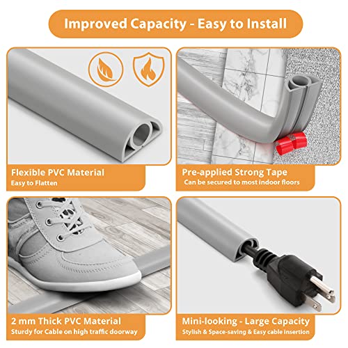 image for ZhiYo 5ft Cord Cover Floor for Extension Cords, Self-Adhesive Floor Ca