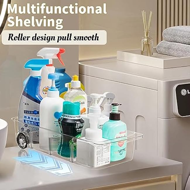 Attelite RollOut Refrigerator Drawer Organizer and Storage Clear Design with Dividers, Fridge Organizer on Wheels, Upgrade Thick Plastic Pantry Storage Bins, Kitchen Organization 2 Set