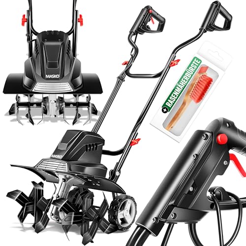 MASKO® Motorhacke elektrisch | Gartenfräse 1500 Watt 40cm Breite 20cm Tiefe | Bodenhacke Ackerfräse Kultivator | Elektro Hacke | klappbarer Handgriff Metallgehäuse | Transporträder & Zubehör | schwarz