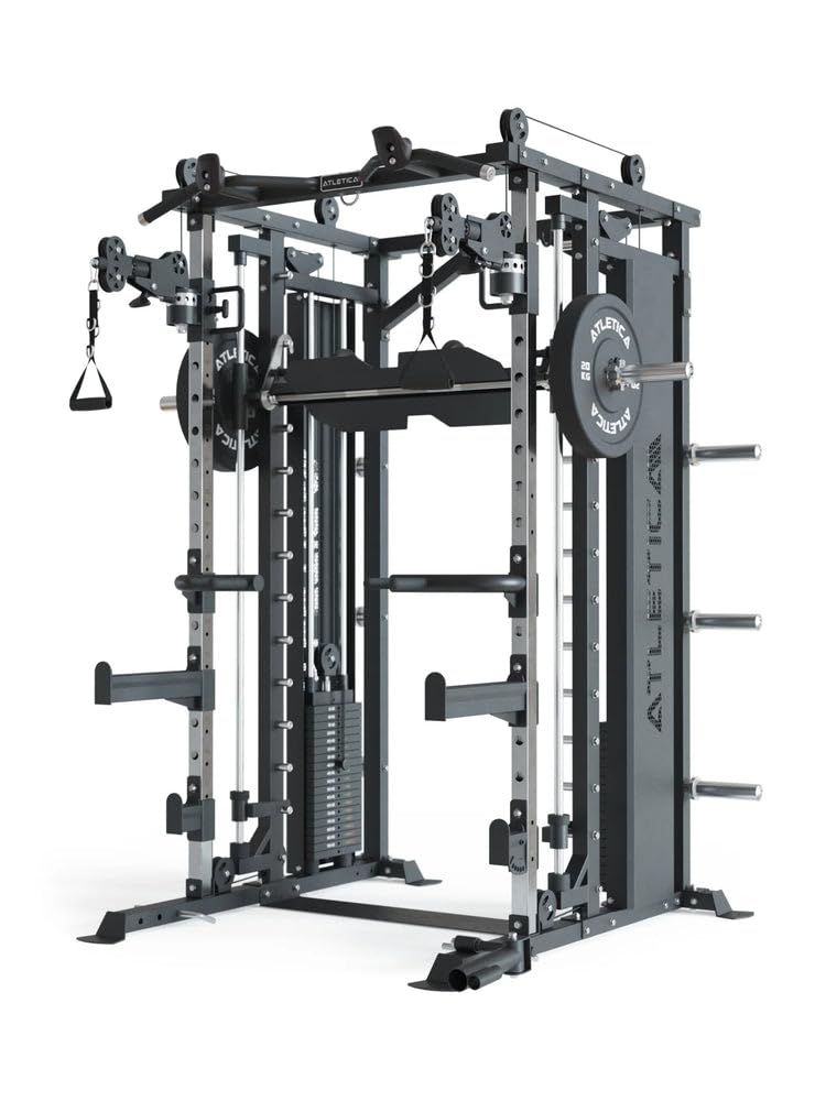 ATLETICA Fortress | Multipresse | Smith Machine & Système Flex-Cross à 360° | Station de Musculation avec 180 kg de Poids à Stack | Utilisation en Studio Possible | Option Presse à Jambes