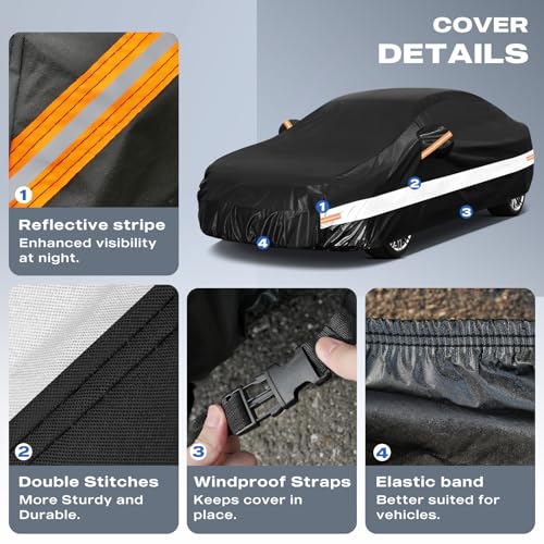 Image of 10 Layers Car Cover with Charger Port Custom Fit for Tesla Model Y (2020-2026), Waterproof All Weather for Automobiles, Outdoor Full Cover Sun Dust Rain Protection with Cotton. Black