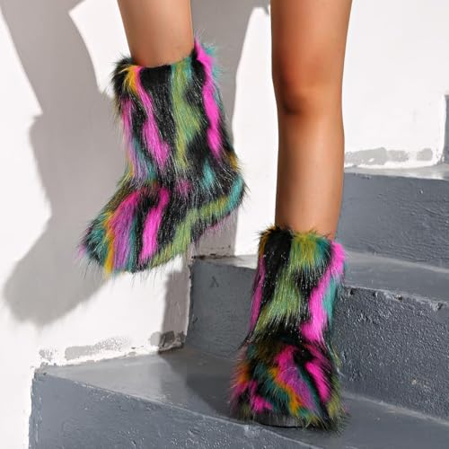 Women's Faux Fur Fuzzy Fluffy Mid Calf Snow Boots - Suede Winter Warm Fur Lined Booties2