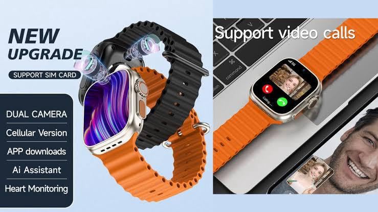 Image of SE HUB Smart Watch with 4G /5G SIM AMOLED Display, Bluetooth Calling, SpO2, Heart Rate Monitoring, Video Calling, 4GB+64GB Storage Long Battery Life 49 mm for Men & Women- Orange & Black Strap