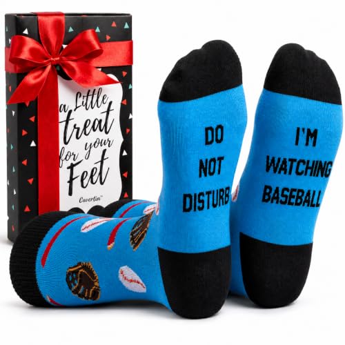 Cavertin Mens Funny Socks Hunting Fishing Football Baseball Gaming Golf Taco Pizza Bacon Christmas Gift for Men (Baseball)
