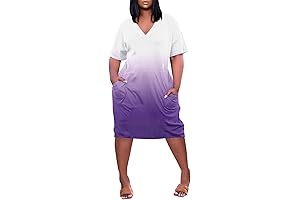 Plus Size Dresses for Women 2023 Summer Short Sleeve T Shirt Midi Dress with Pockets