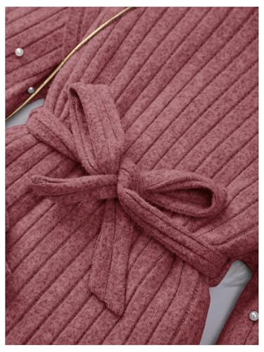 SHENHE Girl's Turtleneck Pearl Beaded Ribbed Sweater Dress Long Sleeve Belted Knit Dress4