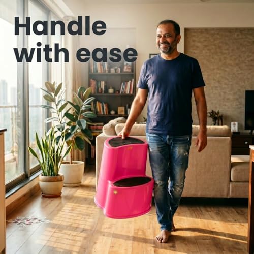Image of Multipurpose Step Stool with Anti-Skid Surface for Home, Kitchen & Office | Premium Plastic Ladder Stool | 220 kg Hight Weight Load Capacity | 60 x 47 x 51.5 cm  (Pink)