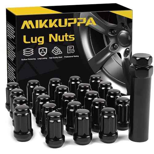 Image of MIKKUPPA 23pcs 1 /2 inch-20 Lug Nuts Replacement for 1987-2018 Jeep Wrangler JK, 2002-2012 Liberty, 1993-2010 Grand Cherokee Aftermarket Wheel - Black Closed End Tire Lug Nuts with Socket Key