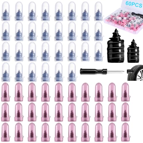 60 PCS Premium Tire Repair Rubber Nails Kit, Portable Screw in Tire Plugs with Screwdriver, Tire...