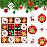 46 Pièces Boule de Noel,Ø 3-6cm Incassable Decoration Sapin Noel,Rouge & Blanc & Vert Ki...