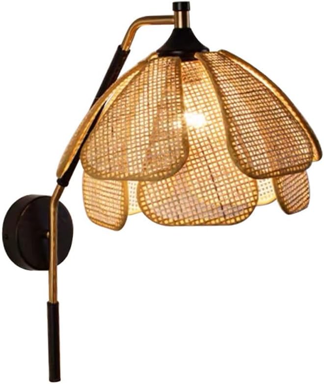 Boho Style Modern Wall Mounted Light for Bedside Mid Century Farmhouse Rattan Wall Sconce Wall Lamp for Hotel Corridor Aisle Weave Floral Antique Wall Lighting Fixture for Living Room