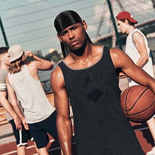4 Pcs Silky Durag Caps Headwraps with Long Tail and 1 Piece Silk Wave Cap Perfect for Men 360 Waves