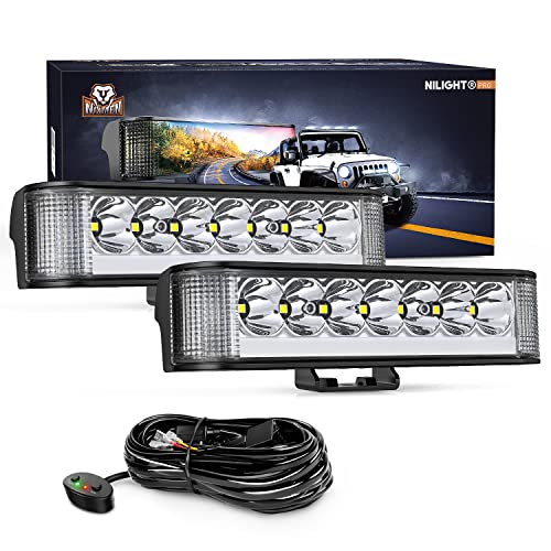 Nilight Side Shooter LED Pods with DRL 6.5 Inch 2089LM Spot Flood Combo LED Light Bar w/ 16AWG Wiring Kit for LED Fog Light Driving Light Auxiliary Light on Truck ATV UTV Jeep, 5 Years Warranty