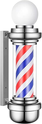 Miniatura 1 de DNYSYSJ Luz de poste de peluquería de 32 pulgadas, letrero abierto giratorio para peluquería rojo, blanco y azul, montaje en pared, ahorra energía