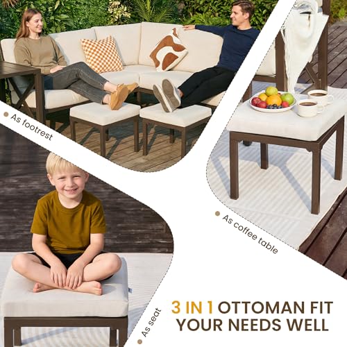Image of NATURAL EXPRESSIONS 8 Pieces Patio Furniture Sets,Metal Outdoor Sectional Furniture L Shape Conversation Sets with Dining Table,2 Ottomans,Highback Frame,Large Waterproof Cover, 6.5 inch Cushions for Yard