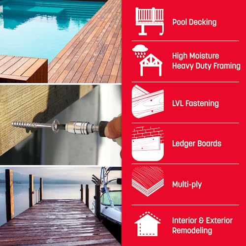 Image of GRK Fasteners RSS 305 Stainless Steel 5 /16 x 3-1 /8 Inch, Structural Outdoor Screws, 500 PCS, Extreme Corrosion Resistant Climatek Coating, Pool & Decking Screws, Coastal Structure Applications, Fast