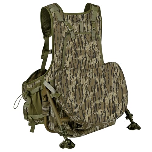 UIIHUNT Turkey Hunting Vest with Seat Cushion and Kickstand Adjustable Camo Hunting Gear - Game Pouch Memory Foam Seat