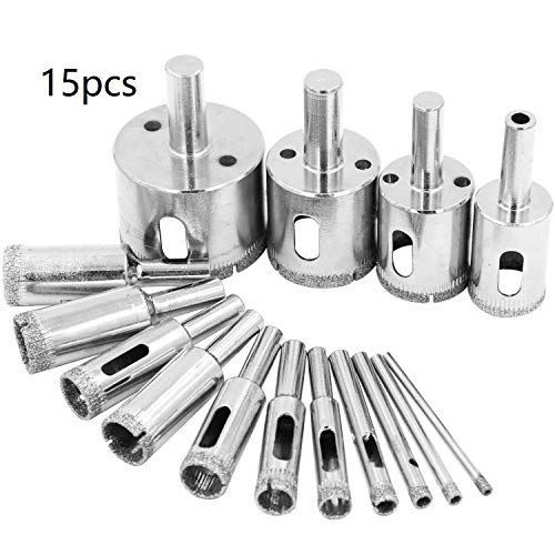 15 pezzi diamante drill bit,6  50 mm Set di punte per sega a tazza diamantata per vetro, piastrelle, gioielli fai da te, Buycitky estrattore rimuovi attrezzi set di seghe a tazza
