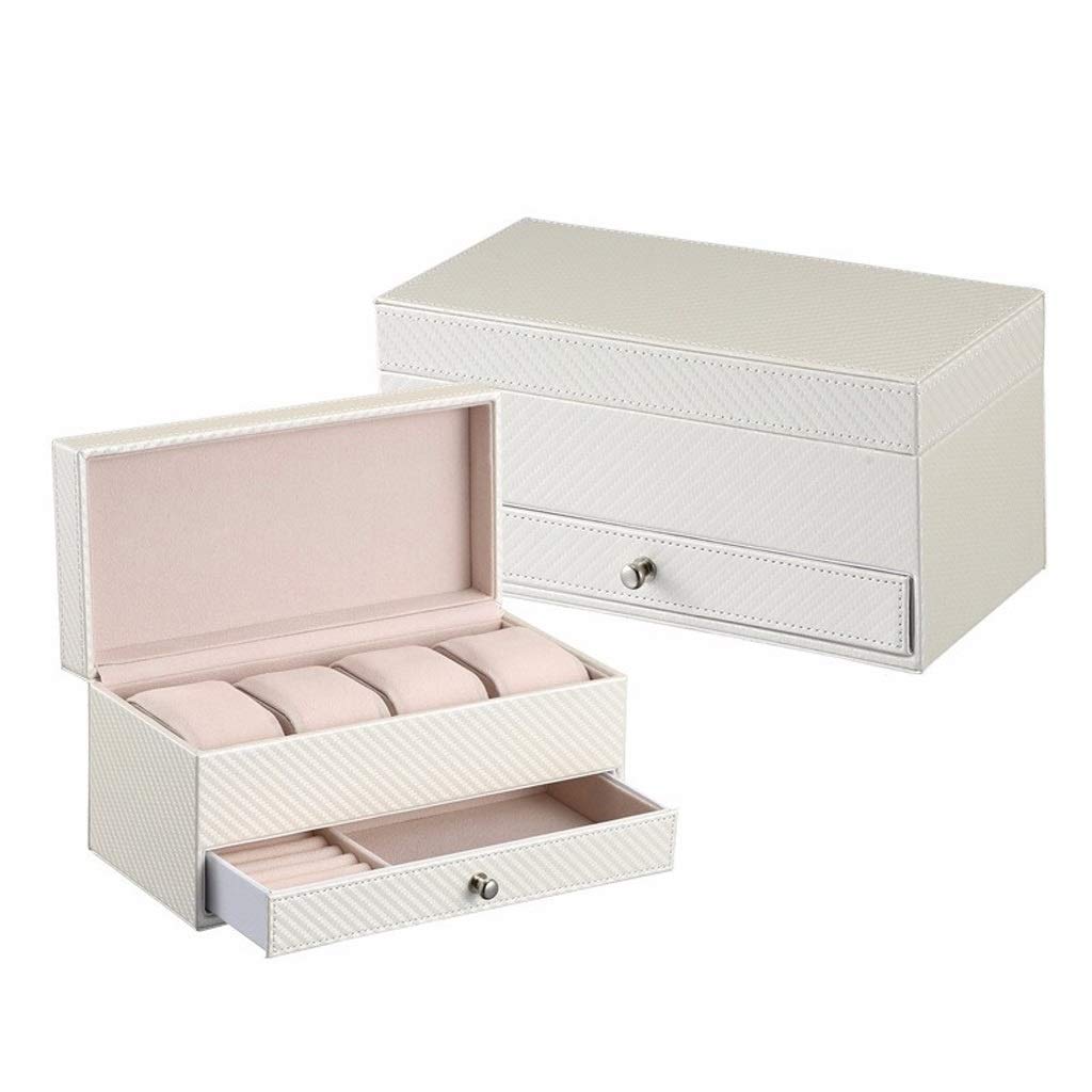 Uhrenbox, multifunktionale, doppelschichtige Uhrenbox mit Schubladen, Uhrenaufbewahrungsbox mit sechs Positionen, Uhrendisplaybox, Schmuckschatulle, Uhren-Organizer zur Aufbewahrung und Präsentation