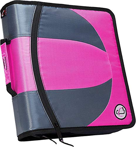 Case-it Dual 2-in-1 Zipper D-Ring Binder 2 Sets of 1.5-Inch Rings with Pencil Pouch,Pink, Dual