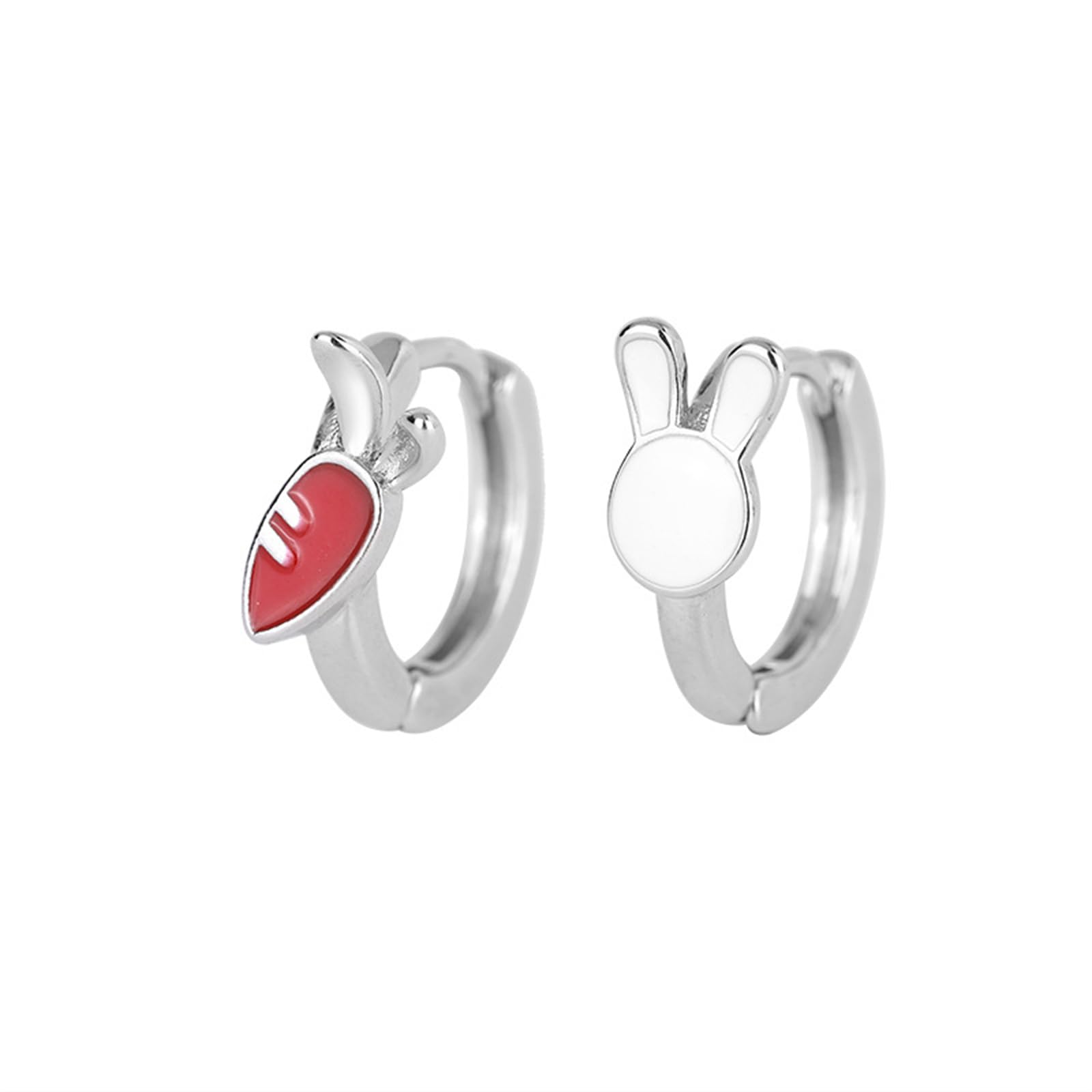 QLUYCKW Rabbit Hoop Earrings for Women Lovely Bunny Carrot Asymmetric Huggie Hoops Earring 925 Sterling Silver Animal Earrings Easter Holiday Jewelry