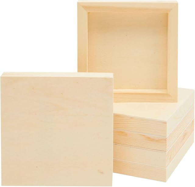 Unfinished Wood Canvas Boards, 6-Pack of Square Wooden Painting Panels, 15.2 x 15.2 cm Each
