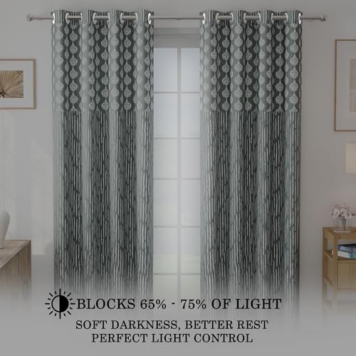 Image of Door Curtains 9 Feet Pack of 2, Damask, Grey & White