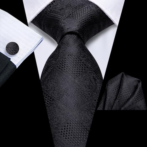 Image of Dubulle Silk Ties Set for Men Formal Paisley Striped Necktie Pocket Square Cufflinks 3PCS Sets Wedding Business Party
