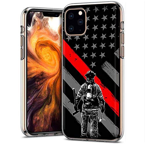 NakedShield Clear Flex Gel Compatible for Apple iPhone 11 Pro Max,Fire Fighter Red Line Print,Light Weight, Unbreakable, Flexible, Surround Edge Protection,Designed in USA