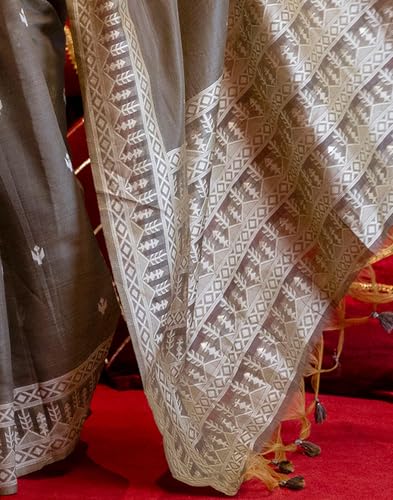 Image of SIRIL Women's Cotton Weaving Tassels Saree With Unstitched Blouse Piece