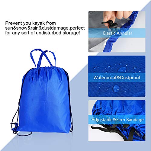 RONGT Kayak Canoe Cover Waterproof Canoe Storage Dust Sunblock Cover Offers UV Protection for Fishing Boat, Hobie Pro Angler, Rowing Shell Paddle Board 7 Sizes - Thumbnail 3