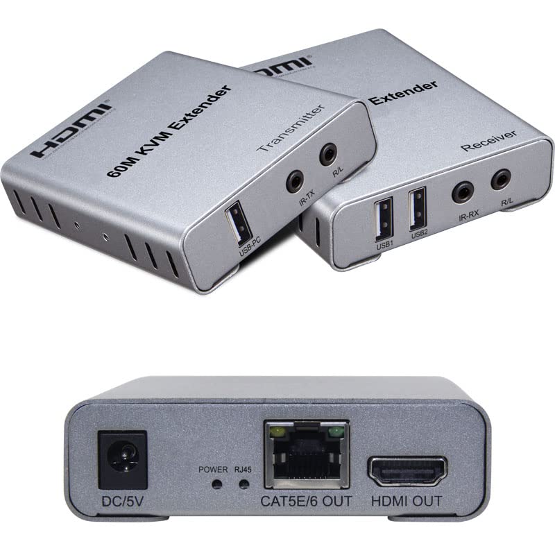 MICROWARE 60M USB KVM HDMI Extender ，with 1080P R/L Audio by CAT5E Cat6 RJ45 Ethernet Cable Transmitter Receiver Audio Video Converter PC Laptop to TV Monitor-image-22