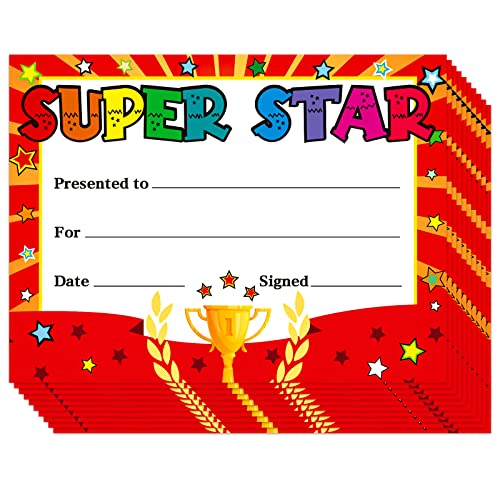 BIZIBAFF Super Star Rewards Award Certificates for Kids Student 30PCS Kindergarten Preschool Award Certificates of Achievement School Recognition Certificates for Back to School Teacher Supplies