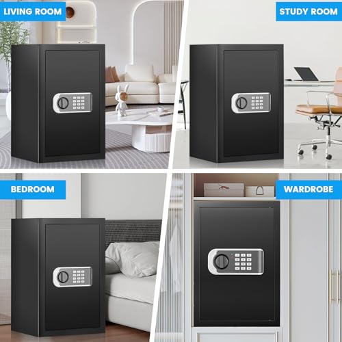 [19.7" Tall] Safe Box, 3.5 Cuft Home Safes with Fireproof Waterproof Bag, Security Digital Safe for Home with Programmable Keypad Keys, Smart Alert, Mute Mode, Anti-theft Document Safe for Valuables thumbnail 9