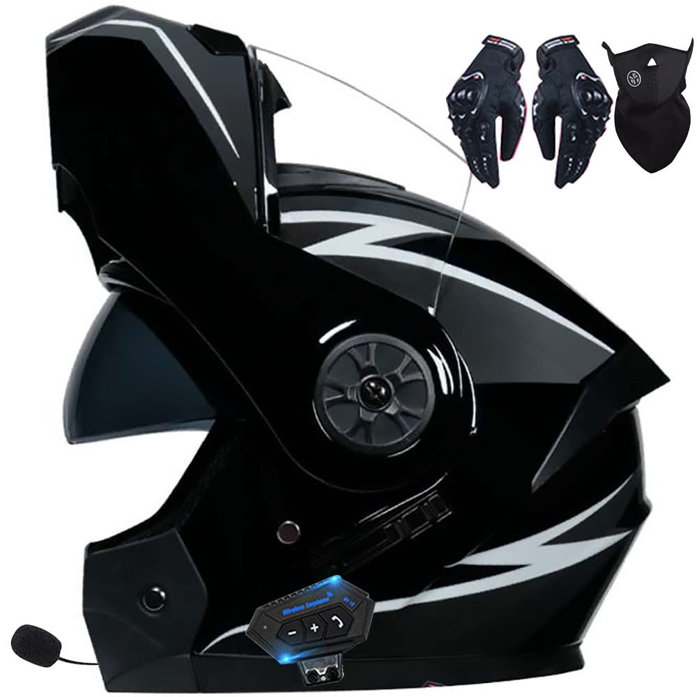 Letetexi Bluetooth Integrated Flip Up Front Motorbike Helmets ECE Approved Anti-fog Dual Visors Crash Racing Motorcycle Helmet Noise Reduction Ventilation for Adults Men Women 55~62cm