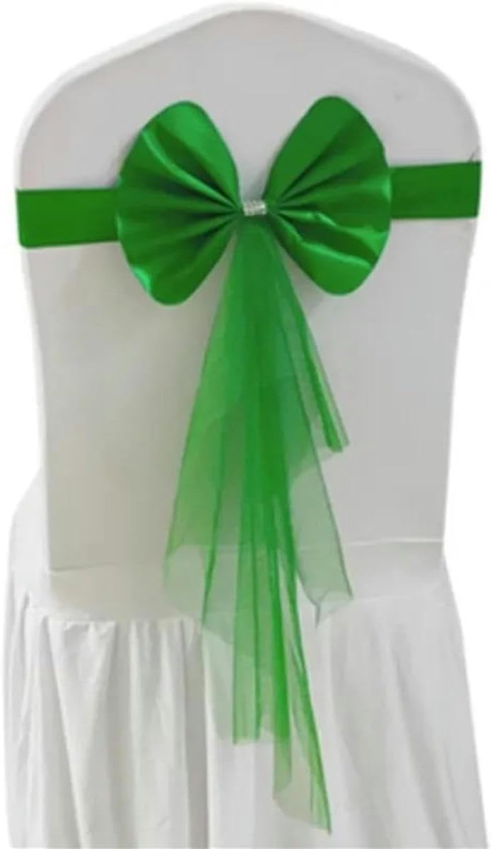 20pcs Elastic Spandex Chair Sash Band with Organza Ribbon Knot for Party Hotel Event Decoration Stretch Bow Tie-Orange (Green One Size)