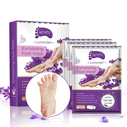 ALIVER 3 Pairs Foot Moisturizing Mask, Natural Lavender Exfoliating Foot Peel Mask,Foot Skin Repair Socks for Dry, Aging, Cracked Heels Intense Skin Nutrition Foot Cream Mask