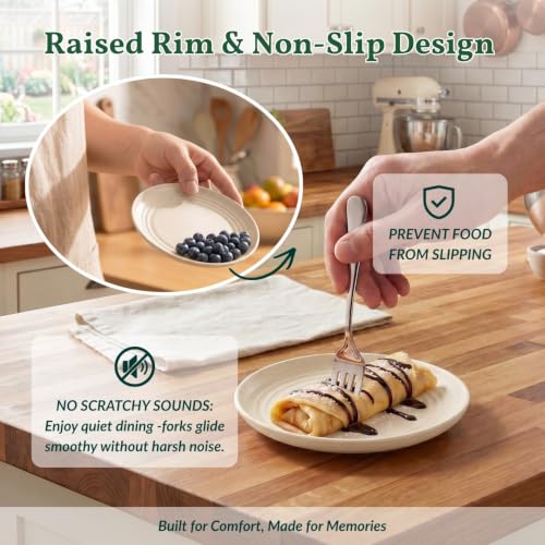 Image of Homienly Small Plates | 5.7 Inch Lightweight & Unbreakable Wheat Straw Plates | Mini Dessert Plate Set, Microwave & Dishwasher Safe Set of 8 -Beige
