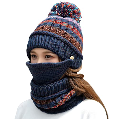 NICE Home Frauen Mädchen Strickmütze Schal Set Mode Winter warme Mütze mit zusätzlichem Schal, 22-23inch, Dunkelblau Cover