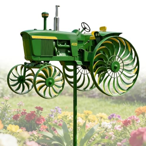 Garden Tractor Wind Spinner Green Tractor Windmill Stake Decor with Rotating Yard Ground Stake Windmill for Front Yard Porch Backyard Lawn Flower Bed Holiday Housewarming (1 PC)