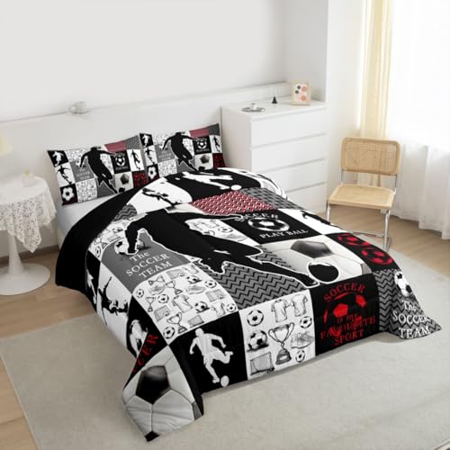 Image of Feelyou Soccer Comforter Set Twin Size 2 Pcs Kids Boys Girls